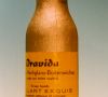 Papierflasche aus Holzschliff, außen bronziert mit aufgeklebtem Papieretikett für Marke „Dravida“. Hersteller Cartofont um 1940/50.